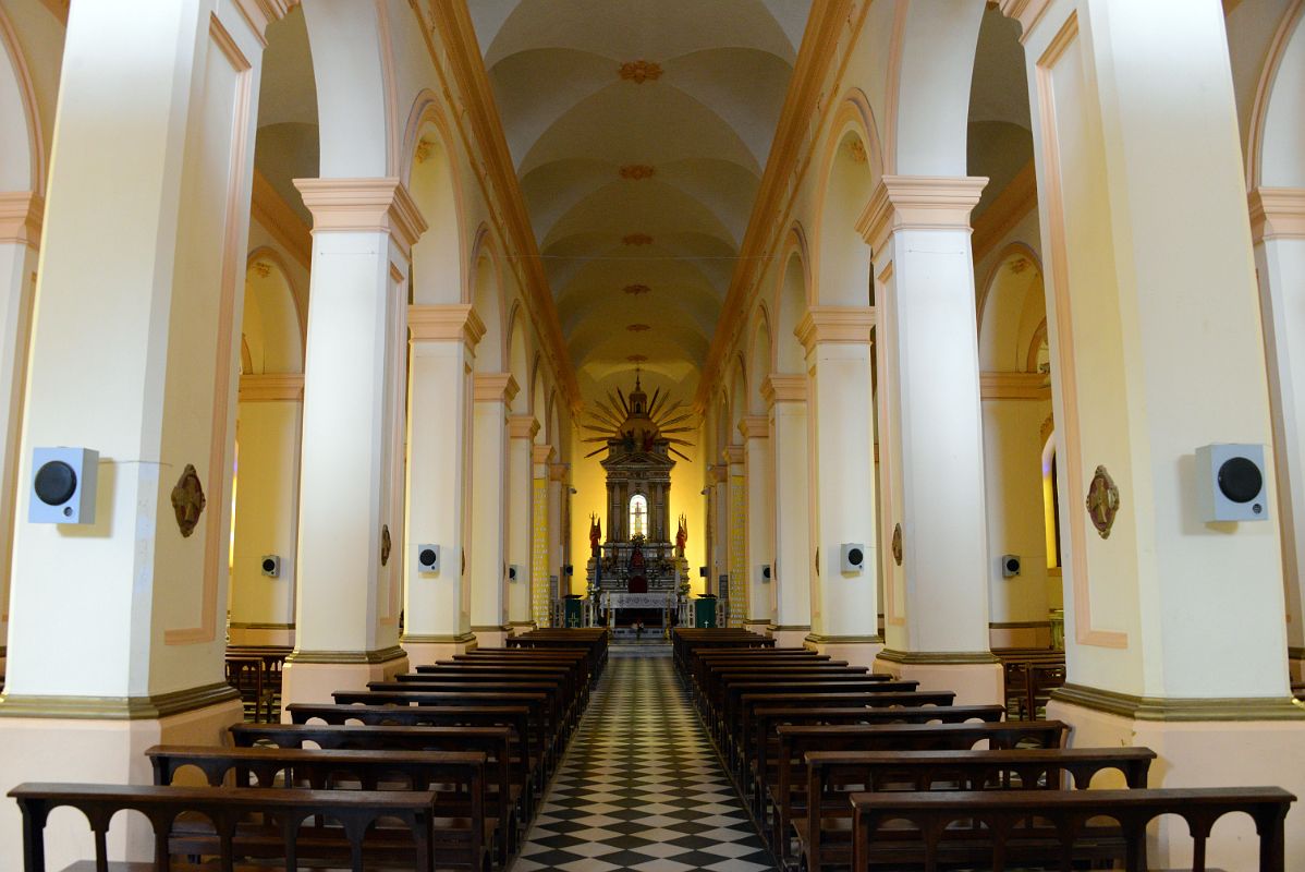 45 Main Aisle, Pews, White Pillars And Altar In Catedral Nuestra Senora del Rosario Cathedral of Our Lady of the Rosary In Cafayate South Of Salta